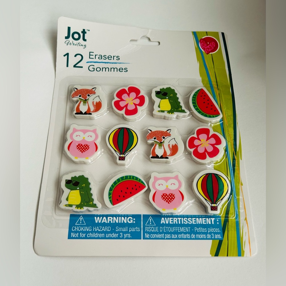 New Jot Eraser Set 24 Erasers Foxes Flowers Watermelons Hot Air Balloons Eraser